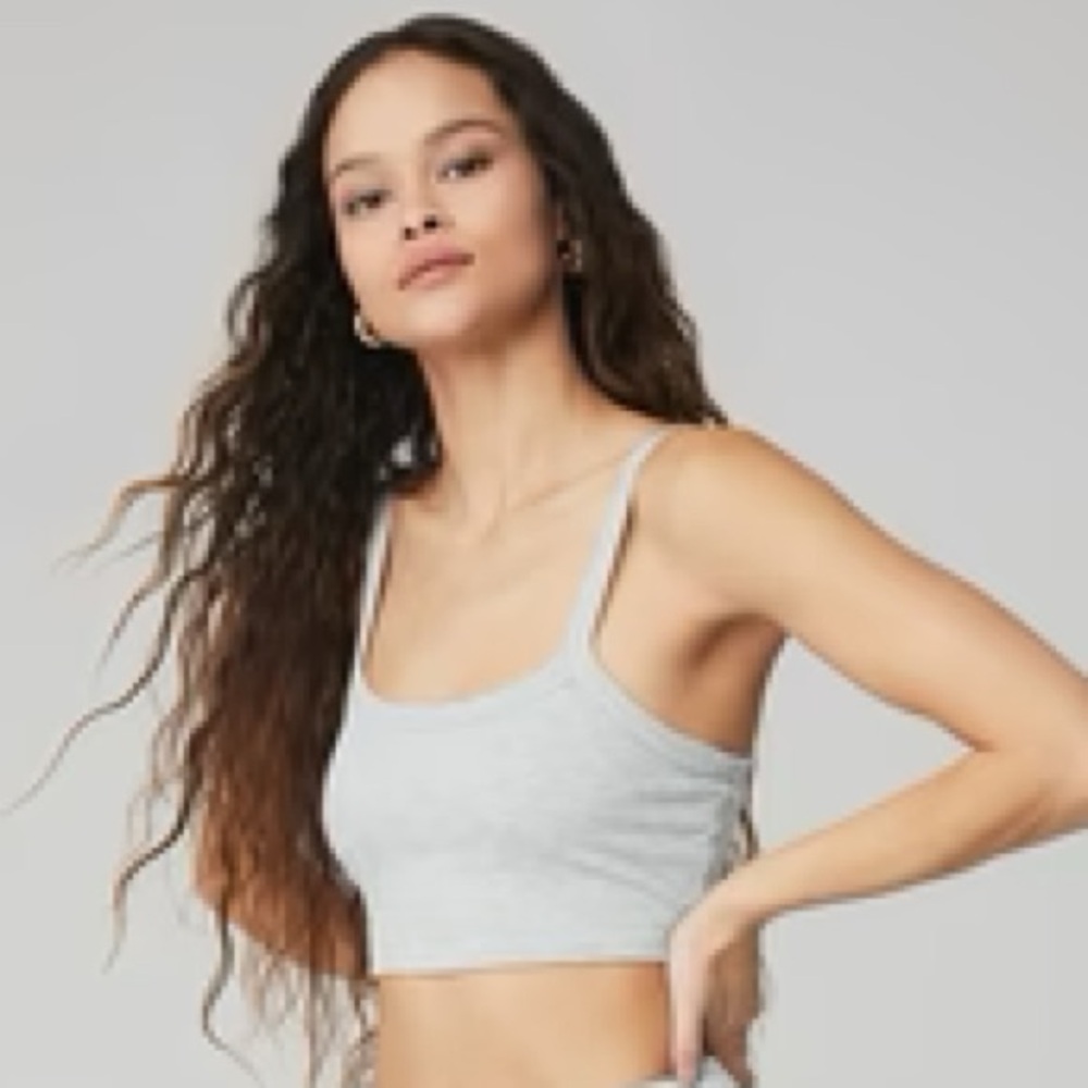 Alo Ribbed Crop Whisper Bra Tank in Athletic Heather Gray